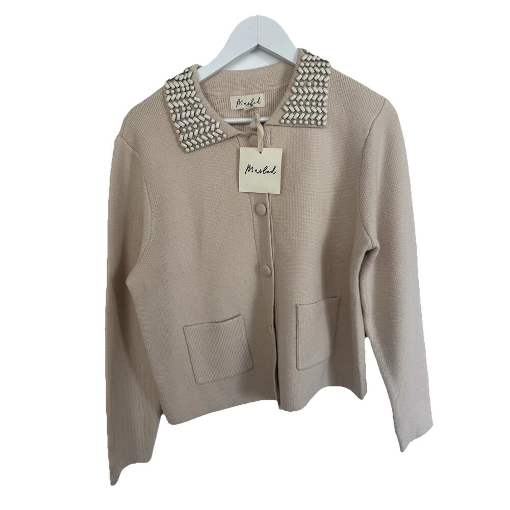 Embellished‎ Collar Cardigan neutral/beige/parchment chic dressy casual M Women